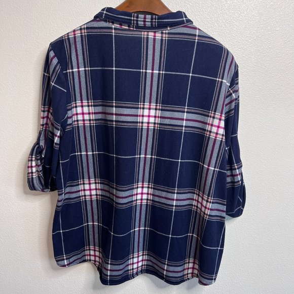 Eden & Olivia Plaid Button Down Soft Flannel Shirt with Tab Sleeve - Size 3X - Picture 3 of 5